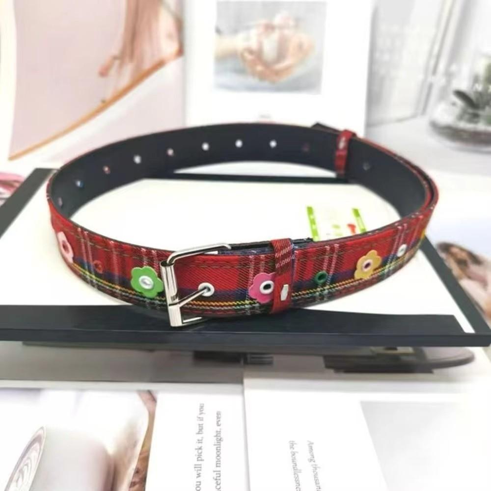 Trendy Dopamine Flower Leather Belt Metal Buckle Pu Leather Pin Buckle Waistband Casual Adjustable Waist Strap Women