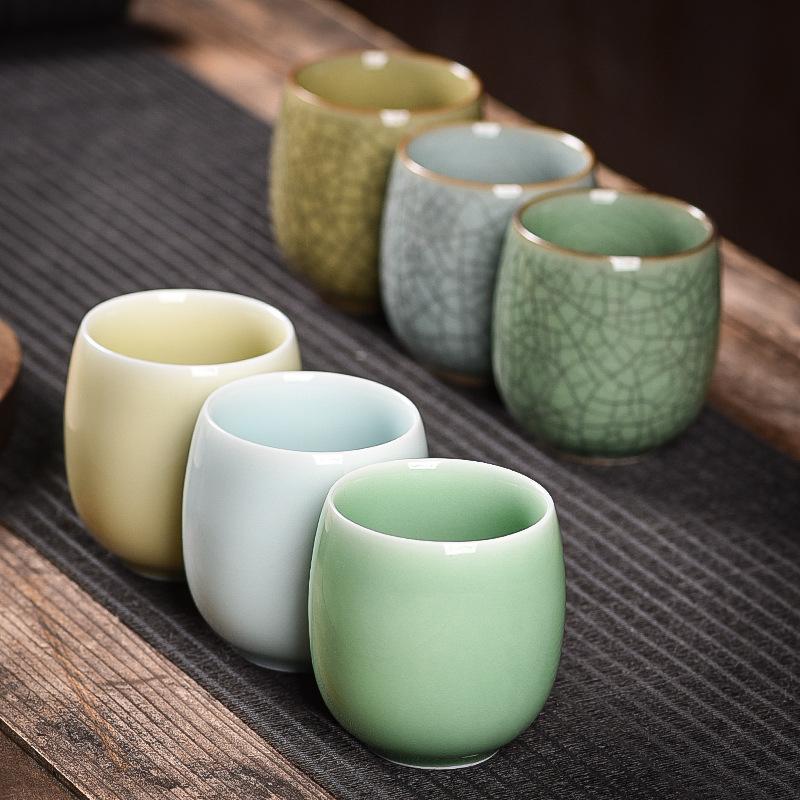Creative Ceramic Tea Cup with Ice Crackle Glaze 6 Colors Personal Gongfu Tea Set for Home Office Use Gift Handmade Drinking Cup