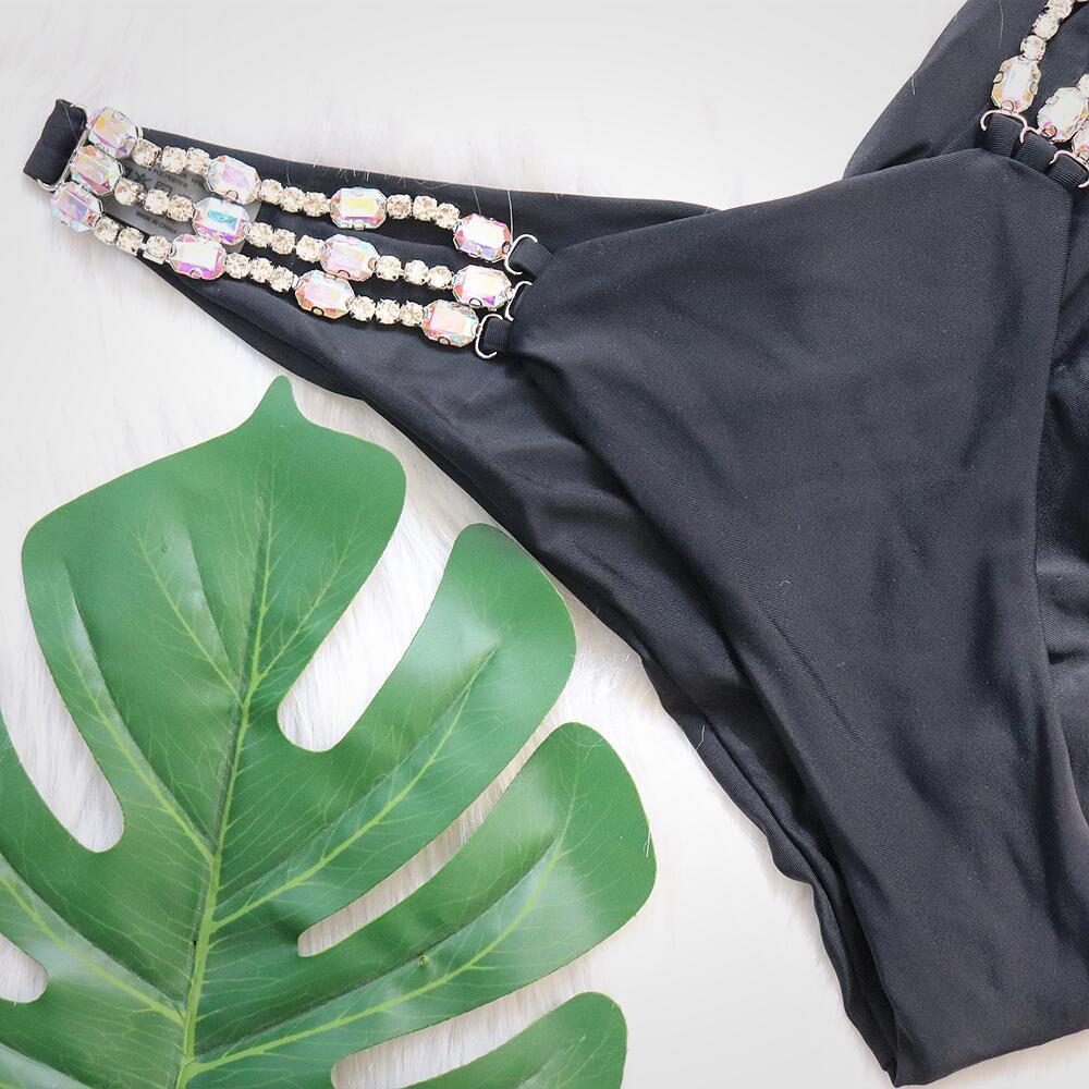 2022 Rhinestone Metal Women's Bikini - Sexy Two-Piece Solid Color Tie-Up Swimsuit for Resort Wear.