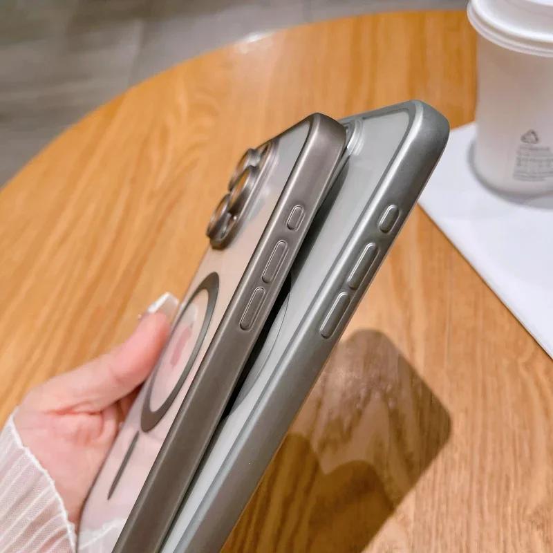 Luxury Magnetic Case For iPhone 15 14 13 12 11 Pro Max Plus Fashion Plating Frosted Matte For Magsafe Bumper Phone Cover