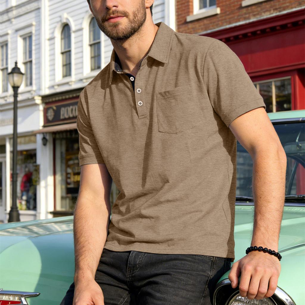 Summer New Men's Polo Shirt Casual Short Sleeve Turn-down Collar Solid Color Fashionable Light Weight Cotton T-shirt for Youth