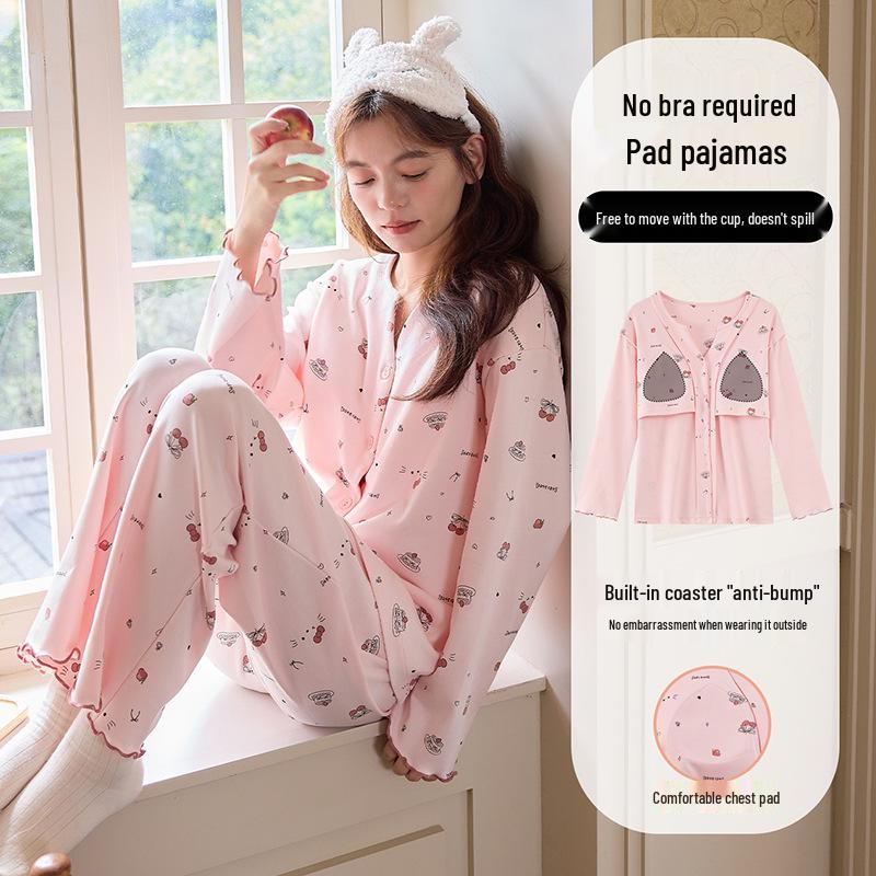 

Женская хлопковая пижама с длинным рукавом и нагрудной вставкой - Милый, повседневный стиль для весны, осени и зимы. Medium