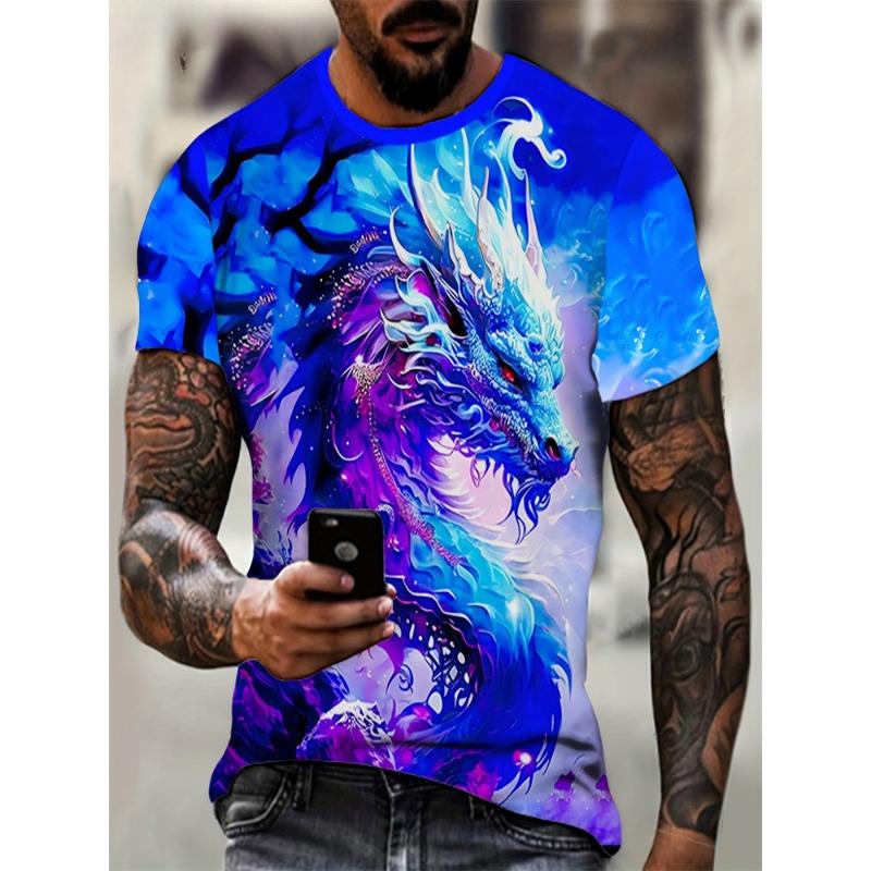 Fashion Personality Men T-Shirt Dragon Pattern 3D Printed Harajuku Street Short Sleeve O Neck T Shirts Oversized Tee Casual Tops