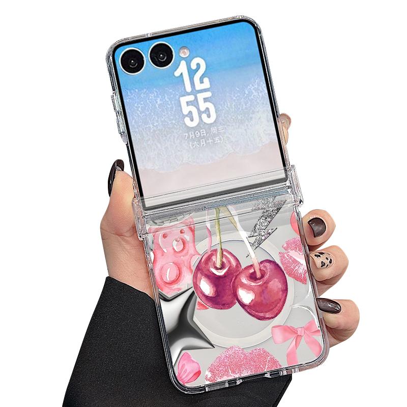 Lovely Cherry Fruits Print Case For Samsung Galaxy Z Flip 8 7 FE 6 5 4 Flip7 Flip6 Flip8 Hinged Magnetic For Magsafe Hard Folding Phone Cover