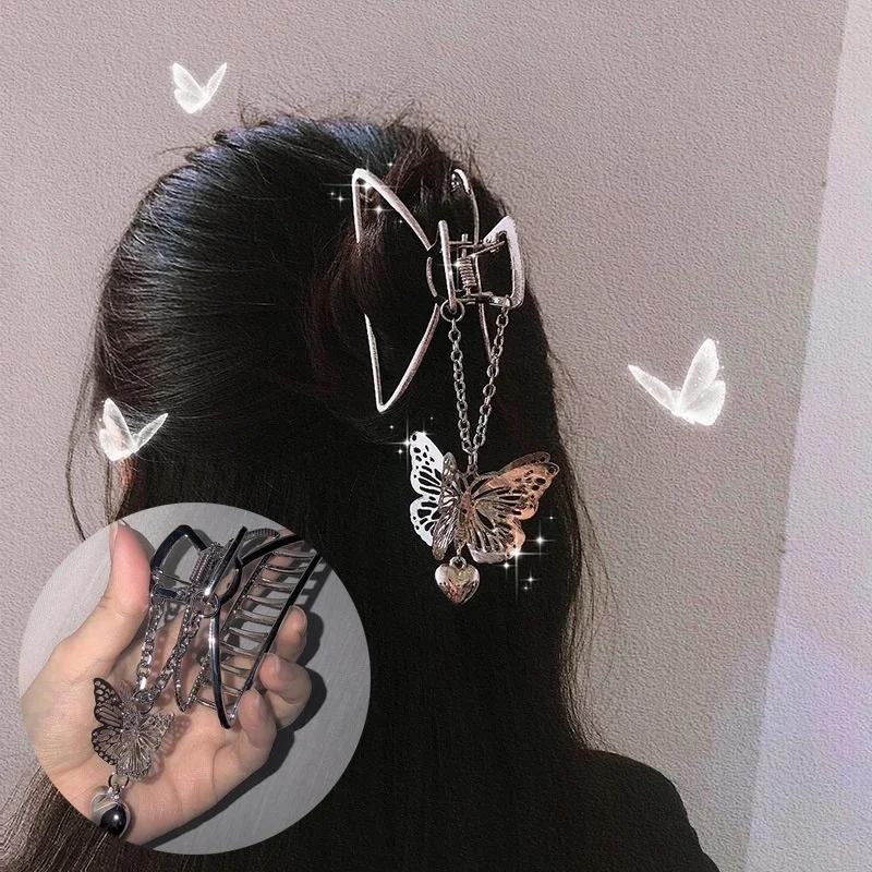 Korean INS Metal Hair Clip Shark Clip Fixed Hair for Women Butterfly Tassel Clip Size Hair Accessory Top Clips Headwear