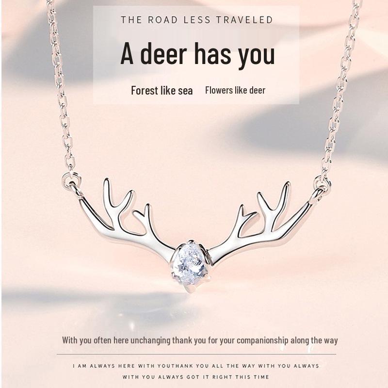 Colier din Argint Sterling 925 și Set Cercei Stud Micul Căprioară – Cadou de Crăciun/Aniversare pentru Fete