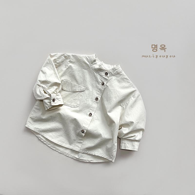 Kids Solid Cotton Long Sleeve Shirt Boys Girls Casual Children Clothing Top