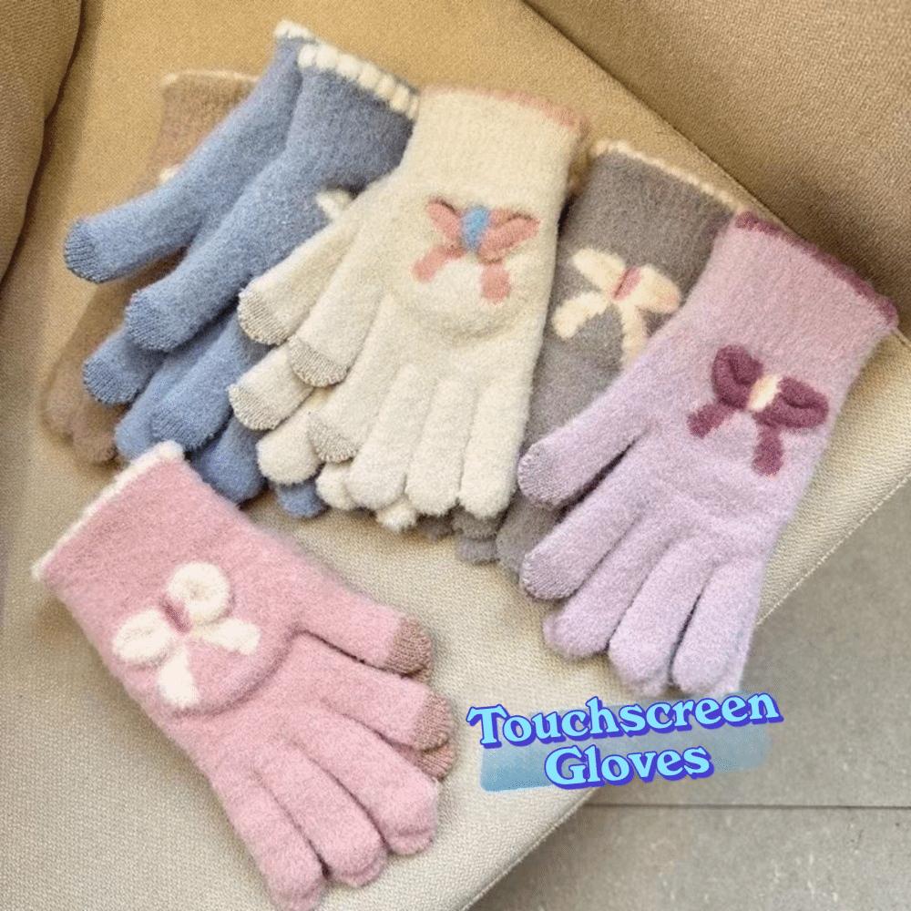 Windproof Knitted Gloves Keep Warm Stretch Knit Mittens Cute Touch-screen Gloves Girl Women