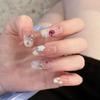 10Pcs Handmade French Gradient Cat Eye Press On Nails With 3D Butterfly Diamond Flowers Long Coffin Almond Shape