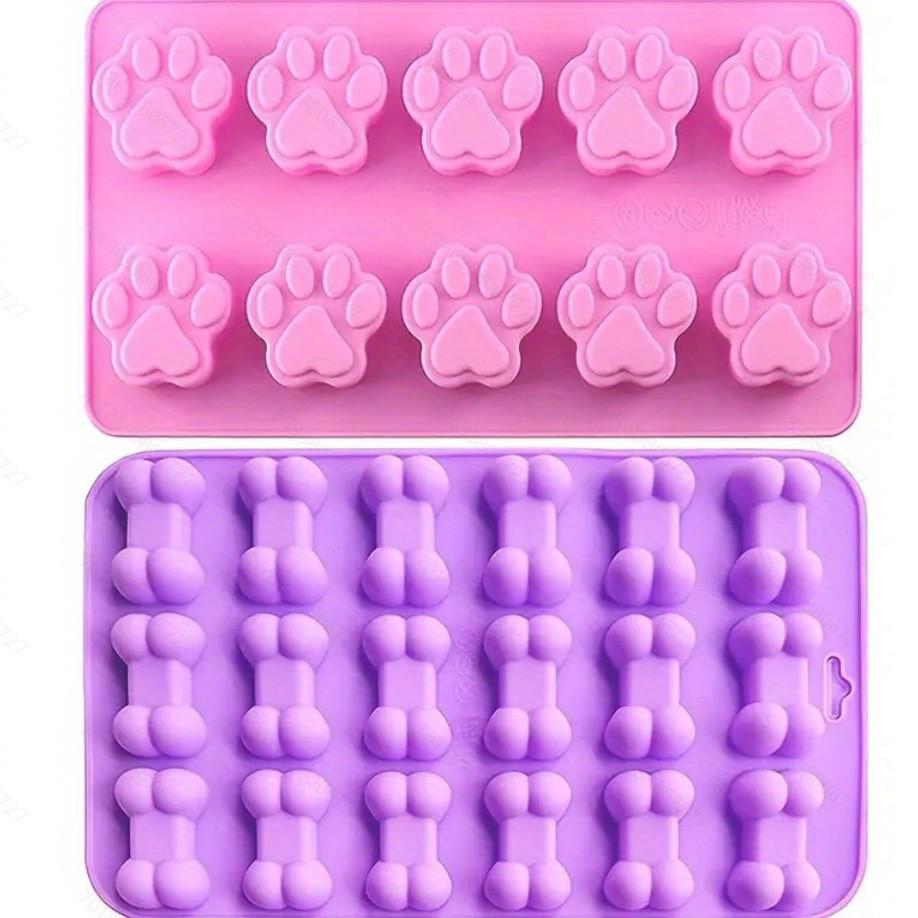 10-Piece Cat Paw & 18-Piece Bone Silicone Baking Mold Set for Pet Treats