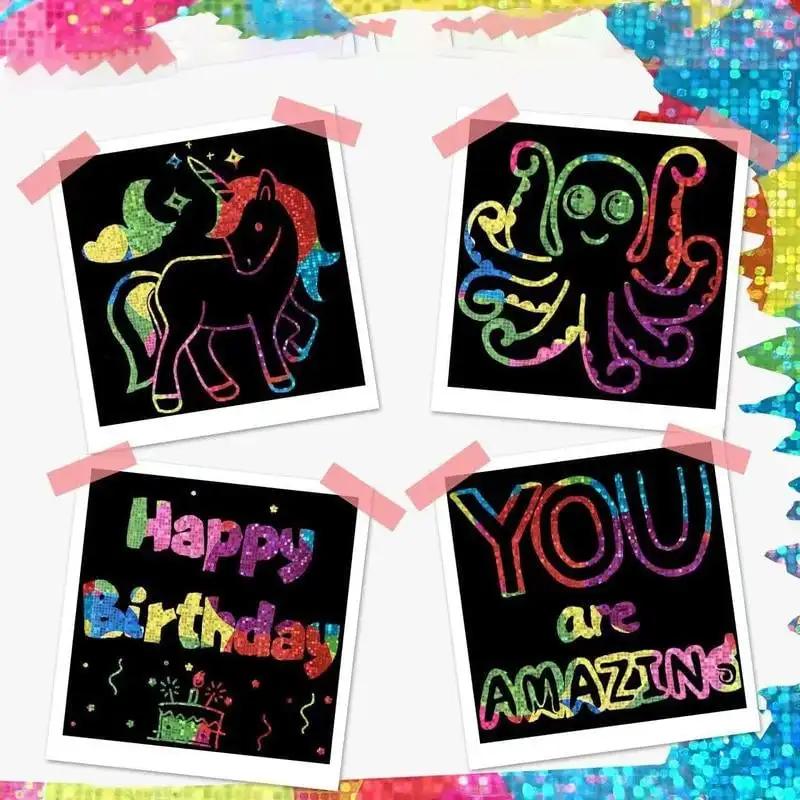 DIY Regenbogen-Magie-Kratzpapier-Kunstset (100 Blatt) 100 magische Scraping-Malpapiere für Kinder zum Selbermachen, Basteln, Zeichenpapier