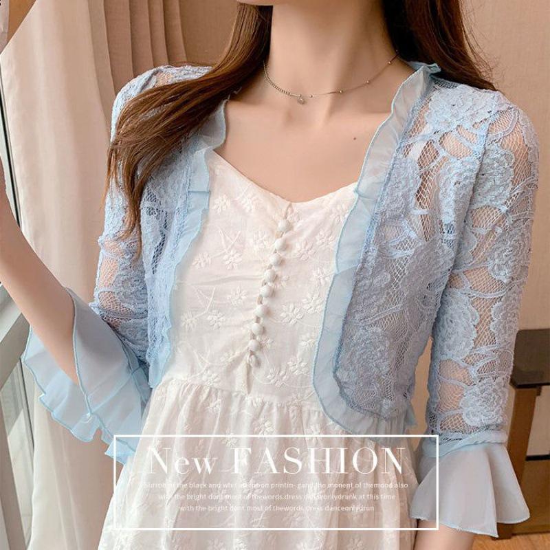 Damen Kurzarm Chiffon Spitzen Bolero: Schulterfreies Sonnenschutz-Schal