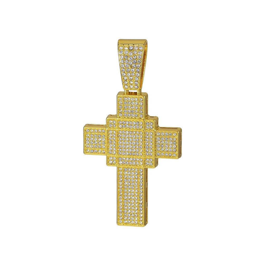 Collana Pendente a Croce Intarsiata di Diamanti Stile Europeo e Americano INS, Completamente Intarsiata di Diamanti in Lega Hip-hop Strass per la Clavicola