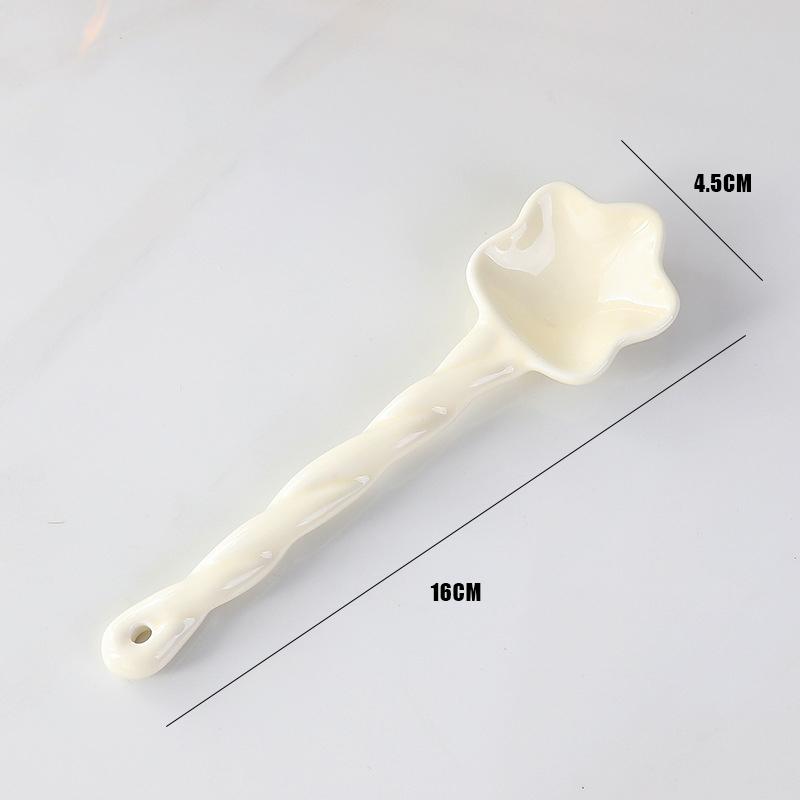1Pc Ceramic Star Shaped Spoon Cute Twisted Long Handled Coffee Stirring Spoon with Cream Design for Kitchen