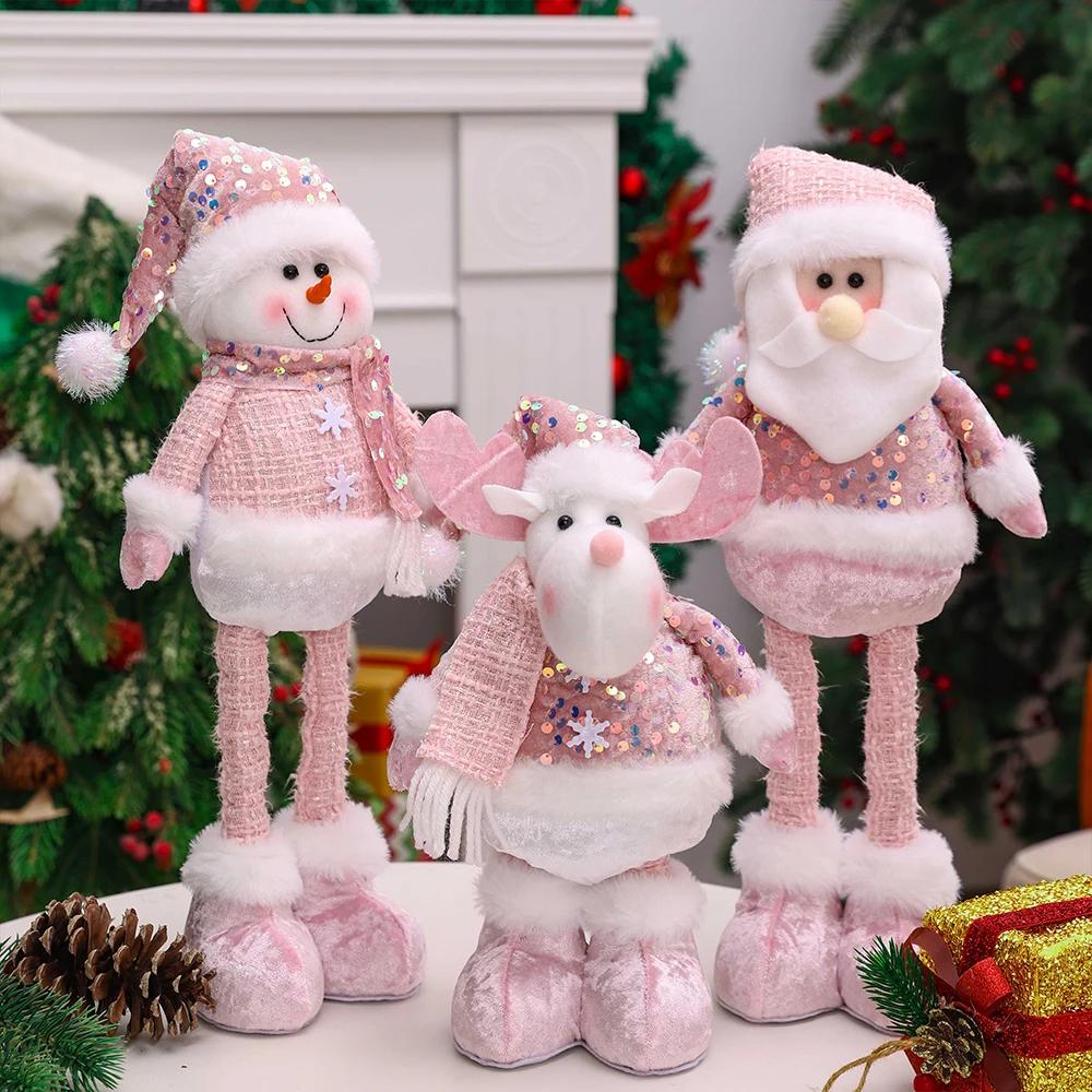 1 Stück Neuer Weihnachtsmann Schneemann Elch Rosa Pailletten Teleskop-Puppe Frohe Weihnachten Dekorationen Fenster-Requisiten Passende Zubehör Ornamente