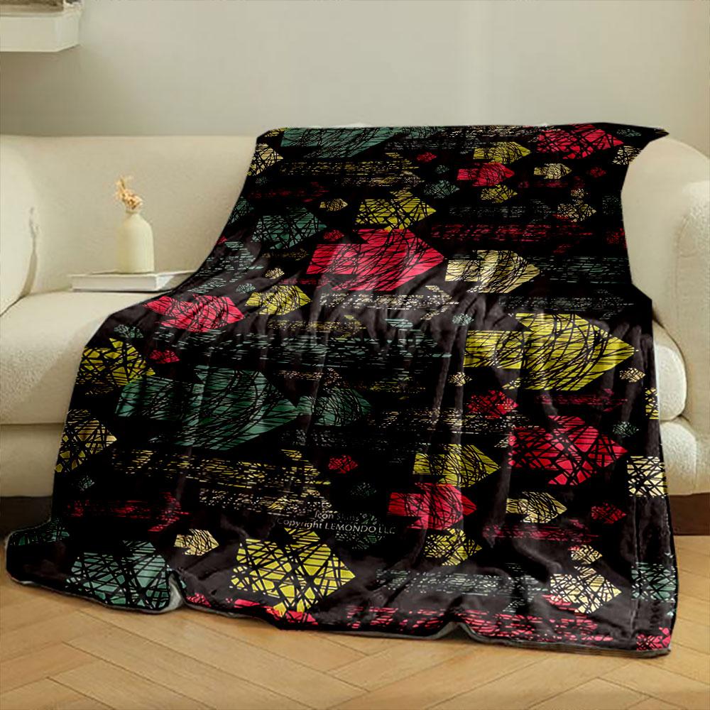 Colorful scribbled arrows and geometric shapes on a black background. for all seasons blanket lunch break throw gift