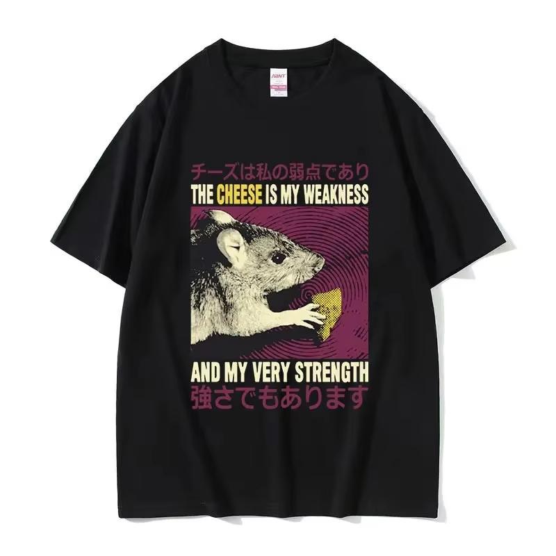 

Летняя популярная хлопковая футболка, юмор, изображение японской мыши, ретро, свободного покроя, Y2k, унисекс, милая и универсальная XXXXL