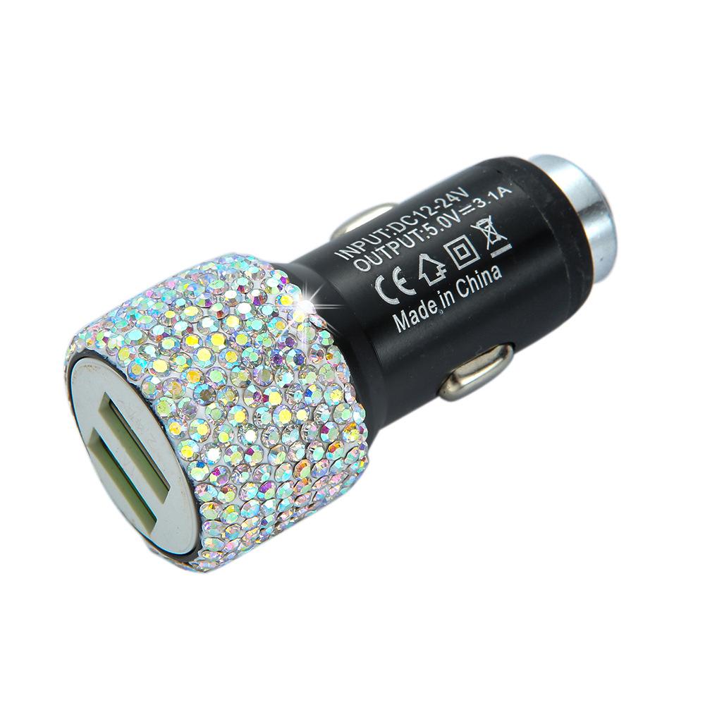 Dual USB Fast Car Charger with Safety Hammer, Diamond Metal