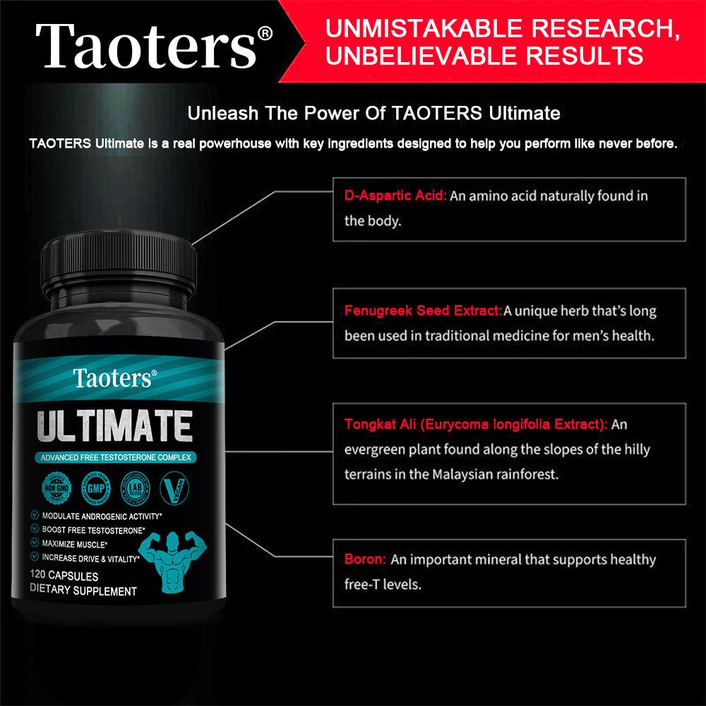 Taoters Acide D-Aspartique Complexe Tongkat Ali Capsules Boostent l'Énergie et la Vitalité 120 Capsules