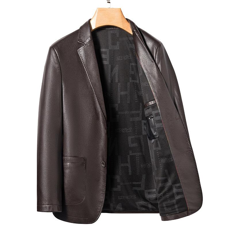 Spring and Autumn Suit Collar Men's Leather Jacket Business Casual Sheepskin Middle-aged Leather Jacket