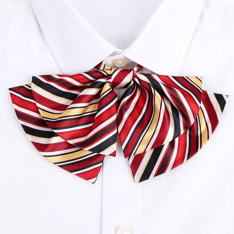 Business Attire Double Layer Bow Tie For Women With Polyester Material And Button Fastening