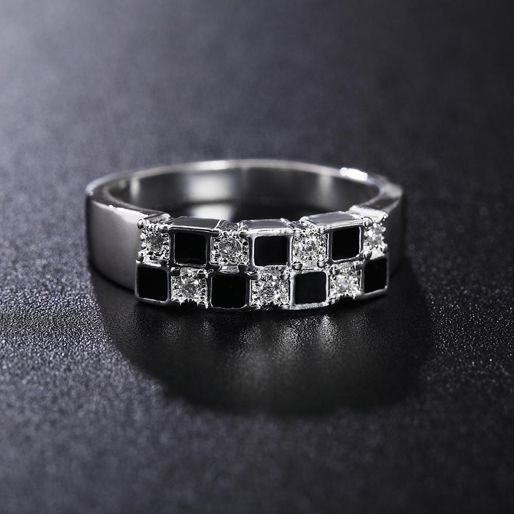 925 Sterling Sølv Anheng Svart AAA Zirkon Ring Bryllup Menn Kvinner Smykker