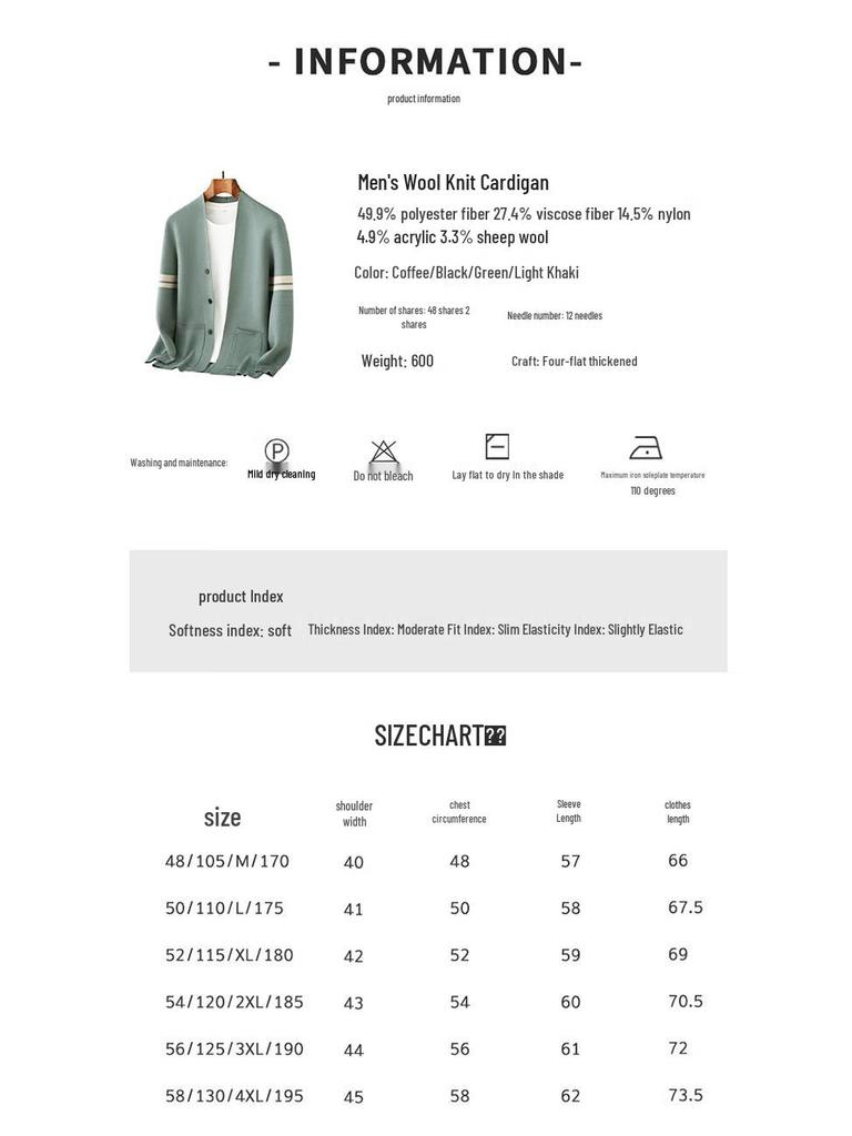 Hengyuanxiang Men's Business Casual V-Neck Knit Cardigan Sweater