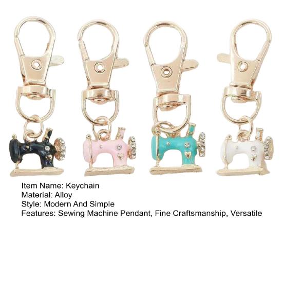 4 Peças Chaveiro Máquina de Costura Metal Artesanal Embutido Strass Brilhante Resistente à Ferrugem Acessório para Mochilas