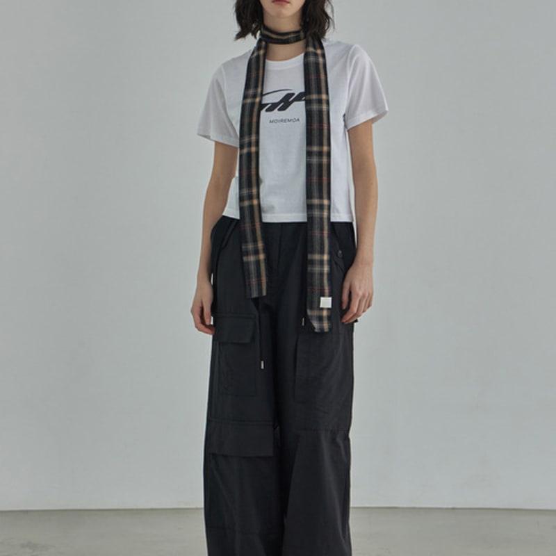 moire moa Mini Classic Check wool muffler-Charcoal