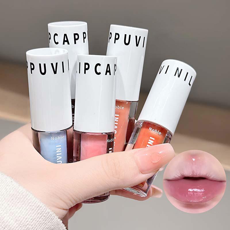 Clear Transparent Grey Purple Lip Gloss Hydrating Drying Lips Mirror Lip Glaze Tint Plumper Moisturizing Crystal Lip Oil Makeup