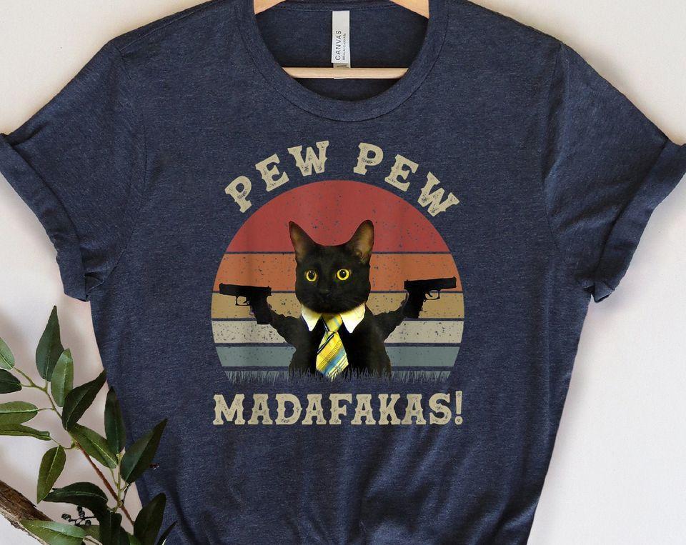 

Футболка Pew Pew Madafakas, футболка для любителей кошек, смешная футболка с кошкой, футболка для любителей животных, футболки для него/нее, футболка с закатом, футболка Pewpew, классическая футболка 4XL