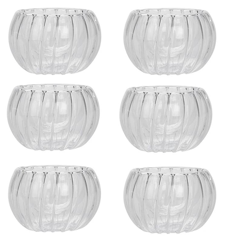 2/6Pcs 50ml Transparent Striped Glass Pumpkin Shape Tea Cup Heat-Resistant Oatmeal Milk Coffee Cup Household Tea Mug Drinkware