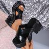 Fashion Women Fashion Thick Bottom Pu Leather Sandals New Square Toe Platform Sandal Woman Stylish Anti-Slip Solid Color Sandalias Mujer