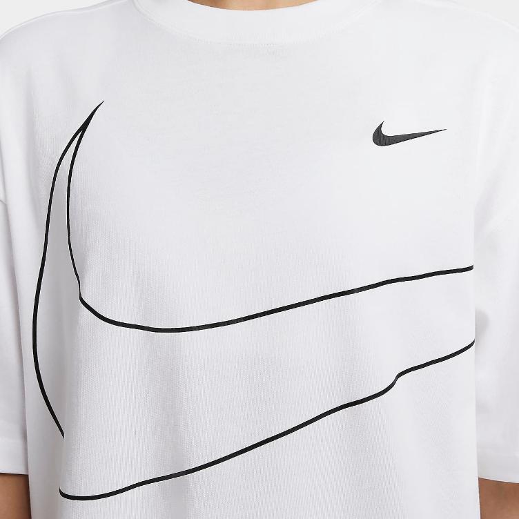 Nike Sportbekleidung Swoosh Oversized Rundhals Kurzarm T-Shirt Damen T-Shirts Weiß HQ1581100
