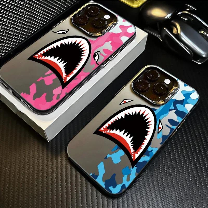 Shark Face Electroplated Phone Case For  Mi 11 Lite 5G 14 13T 13 12T 12X 12 Poco X6 X5 F5 F6 M6 Pro Shockproof Laser Cover