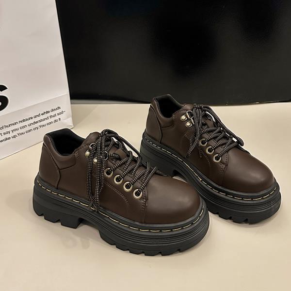 Fashion All-Match British Style Womens Derby Shoes Clogs Platform Autumn Loafers With Fur Female Footwear Preppy Leather New Creepers Fa