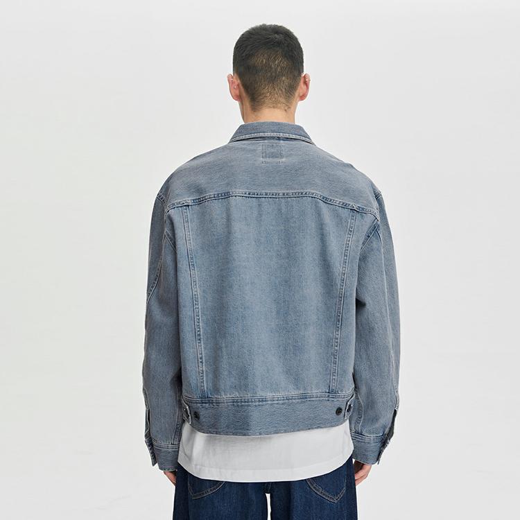 Comfortable Letter Print Single-Breasted Button-Down Loose Long Sleeve Denim Jacket Men jackets Light-Blue LMT007009101291A05309