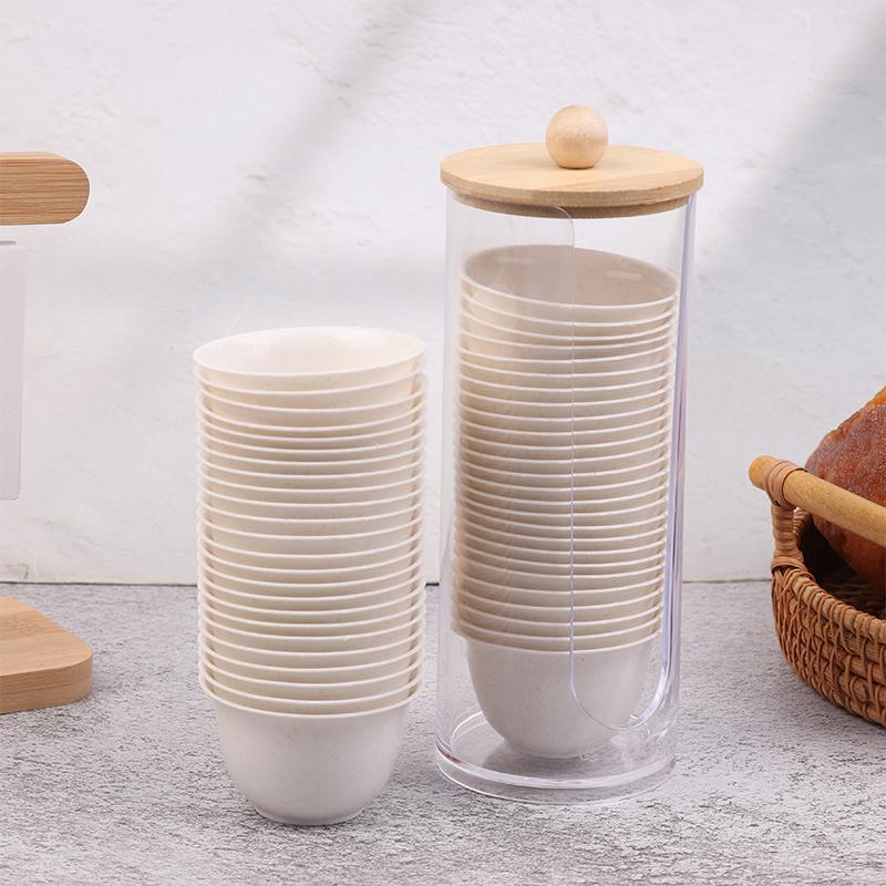 1Pc Transparent Cup Holder Or 50 Disposable Kung Fu Tea Cup Rice Husk Fiber Cup High Temperature Resistant Degradable Test Cups