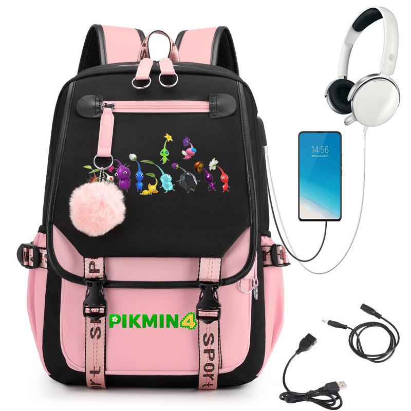Pikmin Printing Campus Primary And Secondary School Students Schoolbag With Usb Multi-Function High-Value Backpack