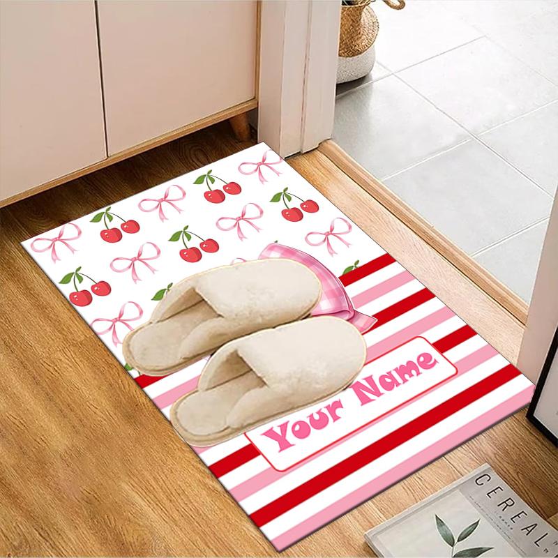 1PC Custom Name Cherry Bow Theme Theme Floor Mat Ideal for Living Room, Game Rooms, Office, Bedroom, Floor Mat Playful Design
