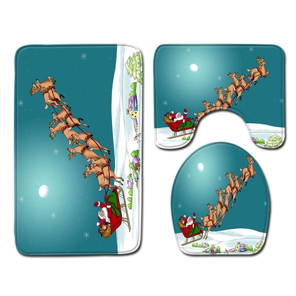Christmas Bathroom Floor Mat Toilet Three-Piece Set