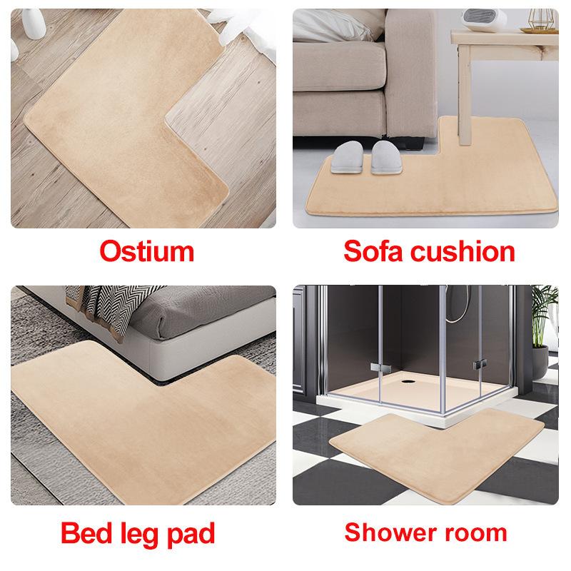 L-Shaped Bath Mat Non-Slip Flannel Memory Foam Corner Bathroom Floor Sofa Mat Absorbent Soft Rug for Shower Toilet Home Decor
