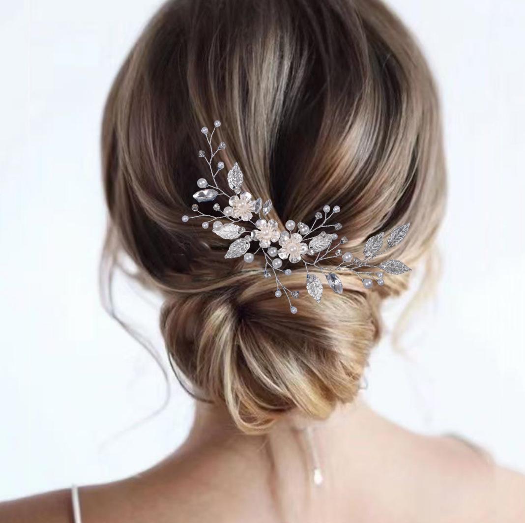 

Silver Leaf Pearl Handmade Bridal Headband - European & American Wedding Hair Accessory серебряный
