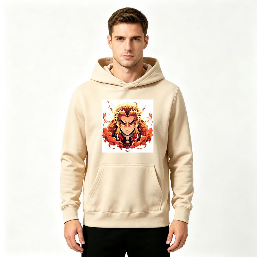 Men's Anime Print Pullover Hoodie, Casual Flame Character Long Sleeve Sweatshirt for Daily Wear
