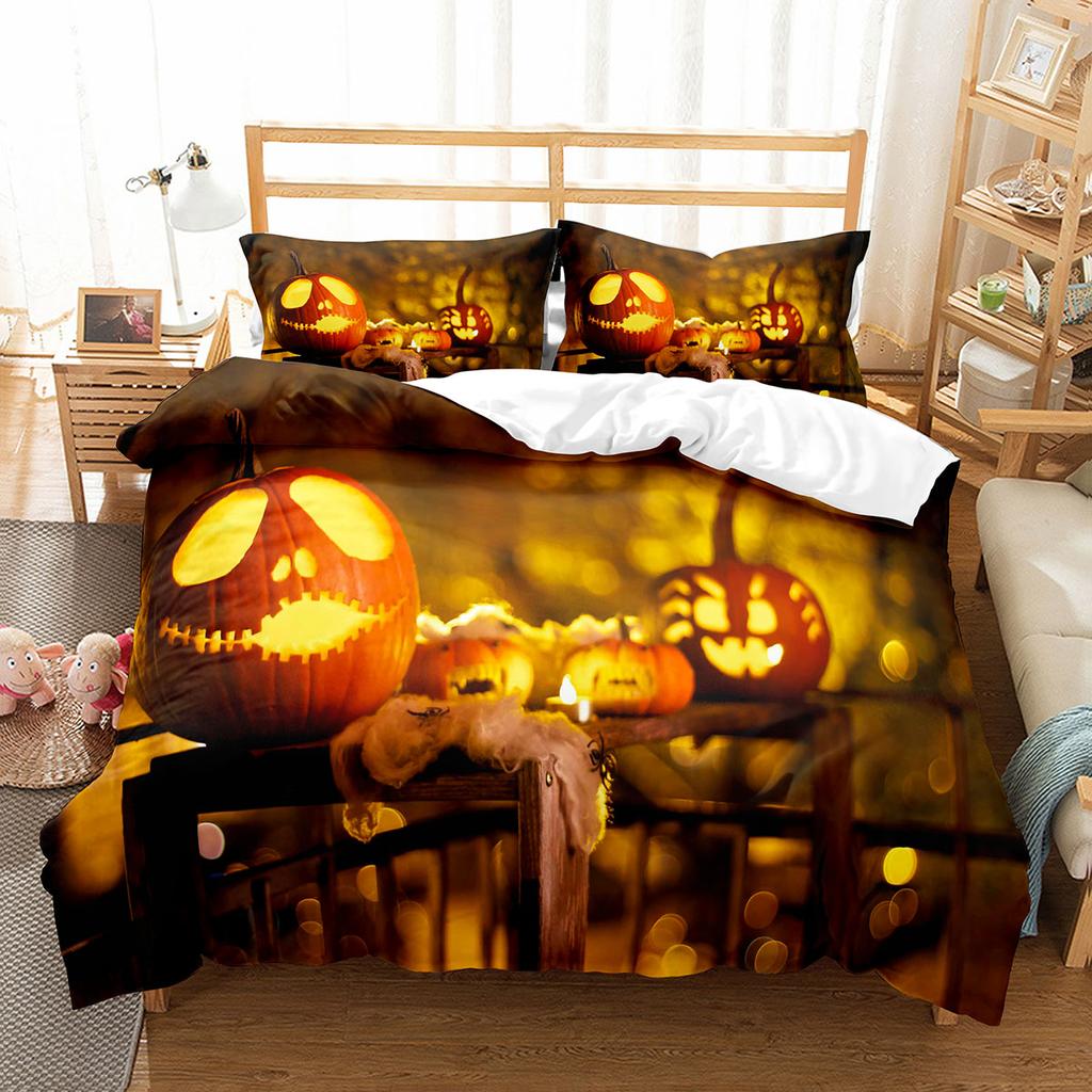 Pumpkin Lantern Duvet Cover Set Polyester Comforter Cover King Queen Full Twin Size Bedding Set With Pillowcase Halloween Gift