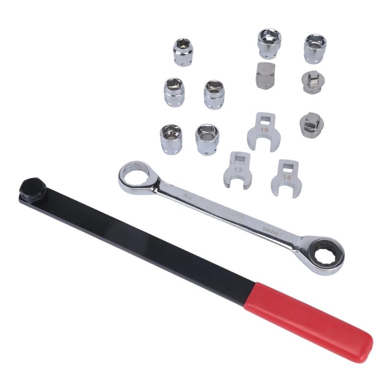 Spring Tensioner Removal and Adjustment Service Kit with Extension Bar, Drive Pieces, Crowfoot Heads, and Blow-Molded Storage Case
