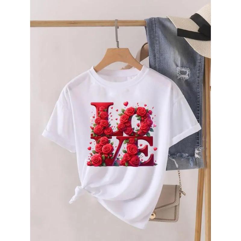 Krótki Rękaw Damski Nadruk Letnia Koszulka Modne Ubrania Koszulki Graficzne Kwiaty Akwarelowe Urocze Ubrania Damska Codzienna Koszulka