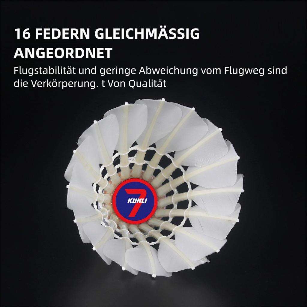 Kunli Badminton Set aus Premium Entenfedershuttlecocks mit Kork für Indoor-Wettkampf und Training Temperaturschuttlecocks, 12, Doppelschichtig