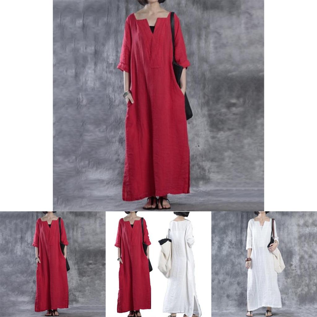 Women Simple Fashion Loose Baggy Long Maxi Dress Half Sleeve Split Plus Size For Effortless Elegance