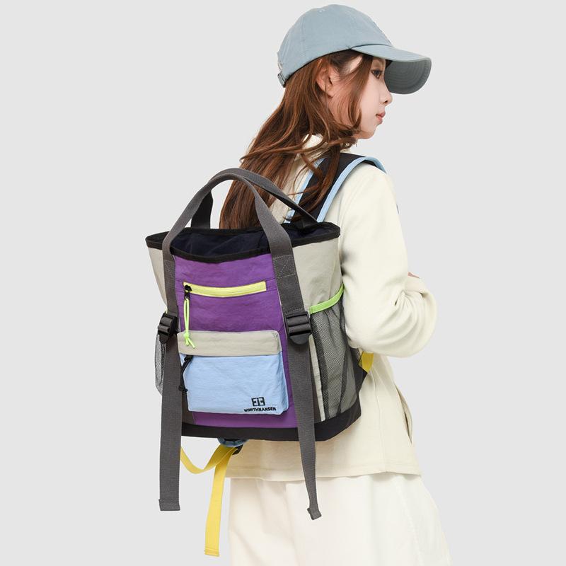 Schoolbag large-capacity color matching travel bag personalized trendy backpack sports lightweight computer bag tooling wind bundle mouth schoolbag